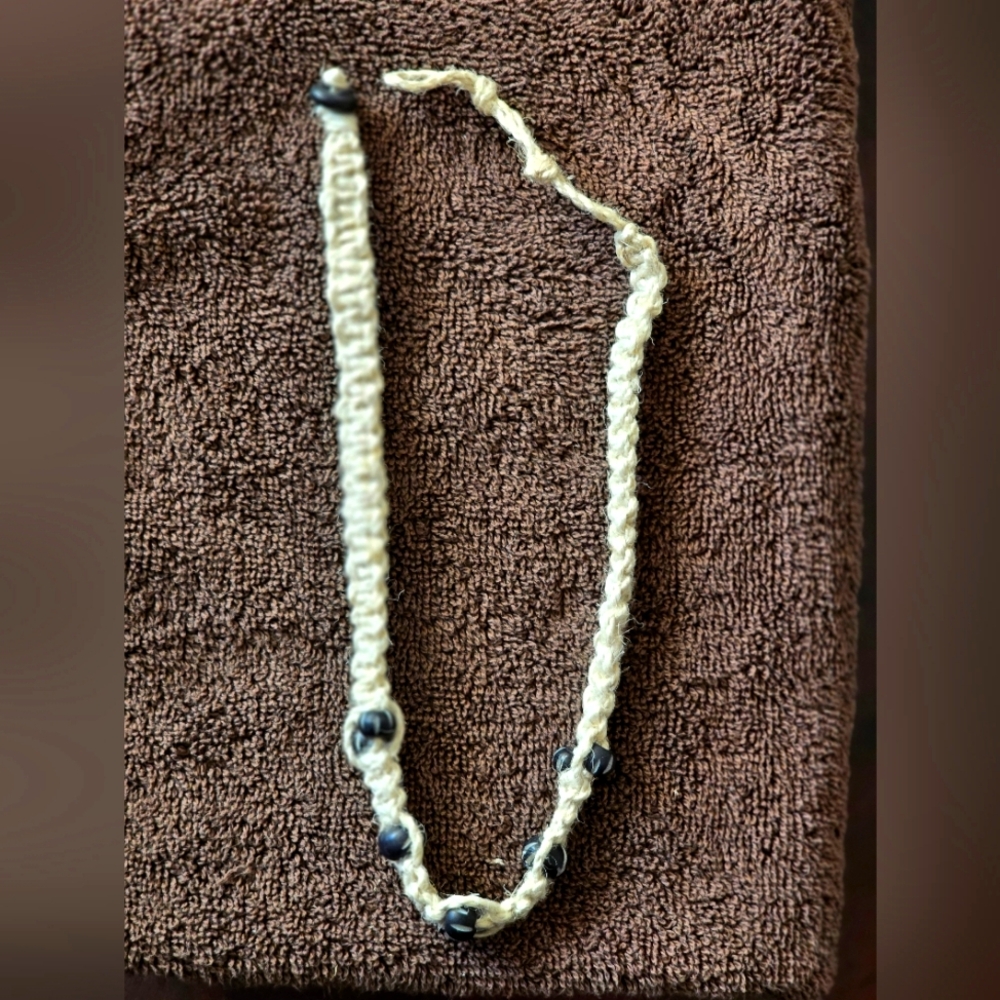 Gypsy Moon Hemp Fiber and Black Bead Necklace - NWOT
